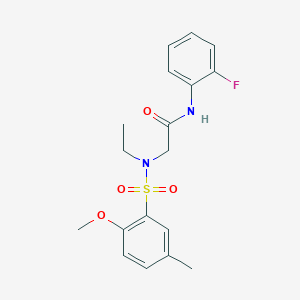 molecular formula C18H21FN2O4S B4389280 N~2~-ethyl-N~1~-(2-fluorophenyl)-N~2~-[(2-methoxy-5-methylphenyl)sulfonyl]glycinamide 