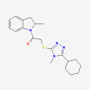 molecular formula C20H26N4OS B4389308 1-{[(5-cyclohexyl-4-methyl-4H-1,2,4-triazol-3-yl)thio]acetyl}-2-methylindoline 