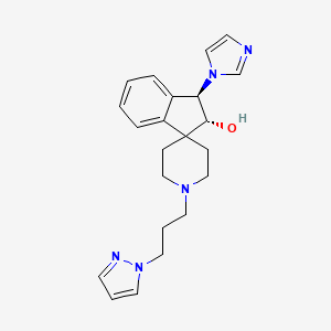 molecular formula C22H27N5O B4389347 (2R*,3R*)-3-(1H-imidazol-1-yl)-1'-[3-(1H-pyrazol-1-yl)propyl]-2,3-dihydrospiro[indene-1,4'-piperidin]-2-ol 