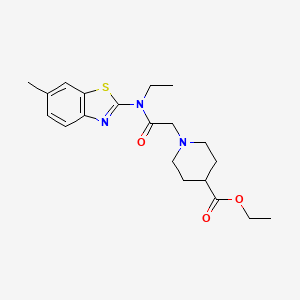 molecular formula C20H27N3O3S B4389430 ethyl 1-{2-[ethyl(6-methyl-1,3-benzothiazol-2-yl)amino]-2-oxoethyl}-4-piperidinecarboxylate 