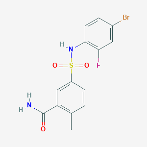 molecular formula C14H12BrFN2O3S B4390177 5-{[(4-bromo-2-fluorophenyl)amino]sulfonyl}-2-methylbenzamide 