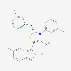 molecular formula C26H21N3O2S B439020 5-methyl-3-{3-(3-methylphenyl)-2-[(3-methylphenyl)imino]-4-oxo-1,3-thiazolidin-5-ylidene}-1,3-dihydro-2H-indol-2-one 