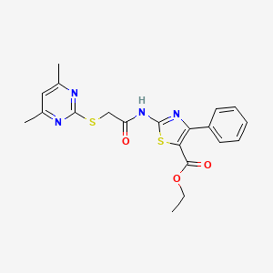 molecular formula C20H20N4O3S2 B4390275 ethyl 2-({[(4,6-dimethyl-2-pyrimidinyl)thio]acetyl}amino)-4-phenyl-1,3-thiazole-5-carboxylate 