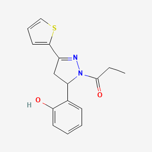 molecular formula C16H16N2O2S B4390396 2-[1-propionyl-3-(2-thienyl)-4,5-dihydro-1H-pyrazol-5-yl]phenol 