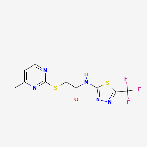 molecular formula C12H12F3N5OS2 B4390657 2-[(4,6-dimethyl-2-pyrimidinyl)thio]-N-[5-(trifluoromethyl)-1,3,4-thiadiazol-2-yl]propanamide 