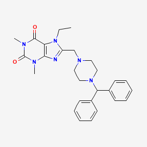 molecular formula C27H32N6O2 B4390816 8-{[4-(diphenylmethyl)-1-piperazinyl]methyl}-7-ethyl-1,3-dimethyl-3,7-dihydro-1H-purine-2,6-dione 