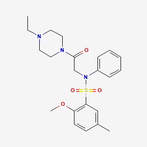 molecular formula C22H29N3O4S B4390996 N-[2-(4-ethyl-1-piperazinyl)-2-oxoethyl]-2-methoxy-5-methyl-N-phenylbenzenesulfonamide 