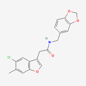 N-(1,3-benzodioxol-5-ylmethyl)-2-(5-chloro-6-methyl-1-benzofuran-3-yl)acetamide