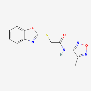 molecular formula C12H10N4O3S B4391045 2-(1,3-benzoxazol-2-ylthio)-N-(4-methyl-1,2,5-oxadiazol-3-yl)acetamide 