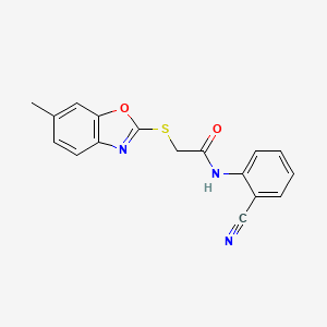 molecular formula C17H13N3O2S B4391083 N-(2-cyanophenyl)-2-[(6-methyl-1,3-benzoxazol-2-yl)thio]acetamide 