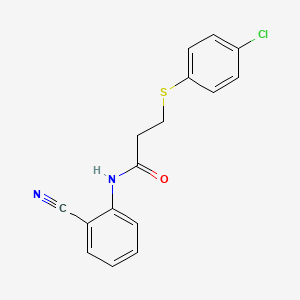 molecular formula C16H13ClN2OS B4391342 3-[(4-chlorophenyl)thio]-N-(2-cyanophenyl)propanamide 