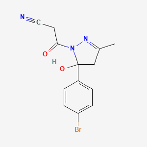 molecular formula C13H12BrN3O2 B4391350 3-[5-(4-bromophenyl)-5-hydroxy-3-methyl-4,5-dihydro-1H-pyrazol-1-yl]-3-oxopropanenitrile 