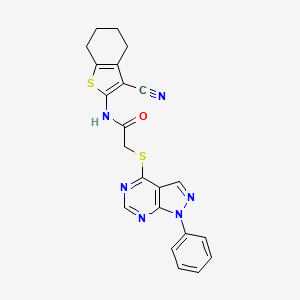 molecular formula C22H18N6OS2 B4391468 N-(3-cyano-4,5,6,7-tetrahydro-1-benzothien-2-yl)-2-[(1-phenyl-1H-pyrazolo[3,4-d]pyrimidin-4-yl)thio]acetamide 