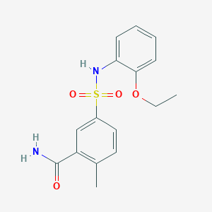 molecular formula C16H18N2O4S B4391583 5-{[(2-ethoxyphenyl)amino]sulfonyl}-2-methylbenzamide 