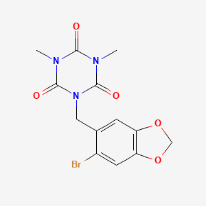 molecular formula C13H12BrN3O5 B4391593 1-[(6-bromo-1,3-benzodioxol-5-yl)methyl]-3,5-dimethyl-1,3,5-triazinane-2,4,6-trione 