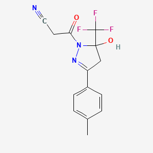 3-[5-hydroxy-3-(4-methylphenyl)-5-(trifluoromethyl)-4,5-dihydro-1H-pyrazol-1-yl]-3-oxopropanenitrile