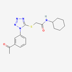molecular formula C17H21N5O2S B4391881 2-{[1-(3-acetylphenyl)-1H-tetrazol-5-yl]thio}-N-cyclohexylacetamide 