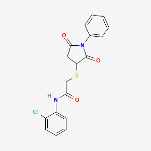 molecular formula C18H15ClN2O3S B4391895 N-(2-chlorophenyl)-2-[(2,5-dioxo-1-phenyl-3-pyrrolidinyl)thio]acetamide 