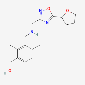 molecular formula C18H25N3O3 B4391901 {2,4,6-trimethyl-3-[({[5-(tetrahydrofuran-2-yl)-1,2,4-oxadiazol-3-yl]methyl}amino)methyl]phenyl}methanol 