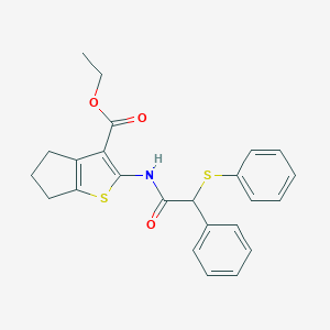 molecular formula C24H23NO3S2 B439243 ethyl 2-{[phenyl(phenylsulfanyl)acetyl]amino}-5,6-dihydro-4H-cyclopenta[b]thiophene-3-carboxylate CAS No. 313703-32-1
