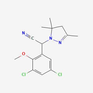 (3,5-dichloro-2-methoxyphenyl)(3,5,5-trimethyl-4,5-dihydro-1H-pyrazol-1-yl)acetonitrile