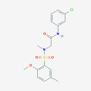 molecular formula C17H19ClN2O4S B4392601 N~1~-(3-chlorophenyl)-N~2~-[(2-methoxy-5-methylphenyl)sulfonyl]-N~2~-methylglycinamide 