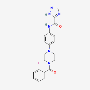 molecular formula C20H19FN6O2 B4392862 N-{4-[4-(2-fluorobenzoyl)-1-piperazinyl]phenyl}-1H-1,2,4-triazole-3-carboxamide 