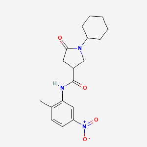 molecular formula C18H23N3O4 B4392874 1-cyclohexyl-N-(2-methyl-5-nitrophenyl)-5-oxo-3-pyrrolidinecarboxamide 
