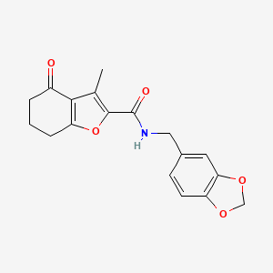 molecular formula C18H17NO5 B4393017 N-(1,3-benzodioxol-5-ylmethyl)-3-methyl-4-oxo-4,5,6,7-tetrahydro-1-benzofuran-2-carboxamide 