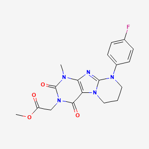 molecular formula C18H18FN5O4 B4393188 methyl [9-(4-fluorophenyl)-1-methyl-2,4-dioxo-1,4,6,7,8,9-hexahydropyrimido[2,1-f]purin-3(2H)-yl]acetate 