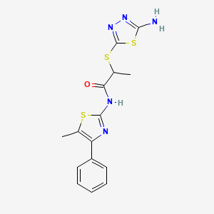 molecular formula C15H15N5OS3 B4393217 2-[(5-amino-1,3,4-thiadiazol-2-yl)thio]-N-(5-methyl-4-phenyl-1,3-thiazol-2-yl)propanamide 