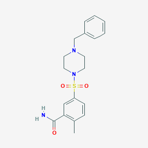 molecular formula C19H23N3O3S B4393327 5-[(4-benzyl-1-piperazinyl)sulfonyl]-2-methylbenzamide 