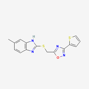 molecular formula C15H12N4OS2 B4393438 5-methyl-2-({[3-(2-thienyl)-1,2,4-oxadiazol-5-yl]methyl}thio)-1H-benzimidazole 