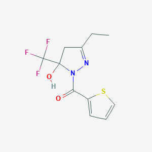 molecular formula C11H11F3N2O2S B4393545 3-ethyl-1-(2-thienylcarbonyl)-5-(trifluoromethyl)-4,5-dihydro-1H-pyrazol-5-ol 
