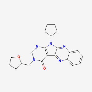 molecular formula C22H23N5O2 B4394439 11-cyclopentyl-3-(tetrahydro-2-furanylmethyl)-3,11-dihydro-4H-pyrimido[5',4':4,5]pyrrolo[2,3-b]quinoxalin-4-one 