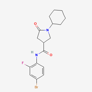 molecular formula C17H20BrFN2O2 B4394467 N-(4-bromo-2-fluorophenyl)-1-cyclohexyl-5-oxo-3-pyrrolidinecarboxamide 