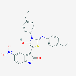 molecular formula C27H22N4O4S B439483 3-{3-(4-ethylphenyl)-2-[(4-ethylphenyl)imino]-4-oxo-1,3-thiazolidin-5-ylidene}-5-nitro-1,3-dihydro-2H-indol-2-one 