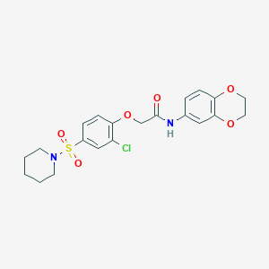 molecular formula C21H23ClN2O6S B4395103 2-[2-chloro-4-(1-piperidinylsulfonyl)phenoxy]-N-(2,3-dihydro-1,4-benzodioxin-6-yl)acetamide 