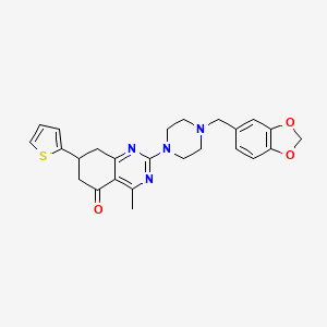 molecular formula C25H26N4O3S B4395116 2-[4-(1,3-benzodioxol-5-ylmethyl)-1-piperazinyl]-4-methyl-7-(2-thienyl)-7,8-dihydro-5(6H)-quinazolinone 