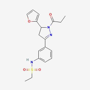 molecular formula C18H21N3O4S B4395233 N-{3-[5-(2-furyl)-1-propionyl-4,5-dihydro-1H-pyrazol-3-yl]phenyl}ethanesulfonamide 
