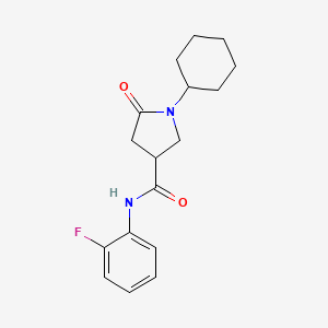 molecular formula C17H21FN2O2 B4395274 1-cyclohexyl-N-(2-fluorophenyl)-5-oxo-3-pyrrolidinecarboxamide 