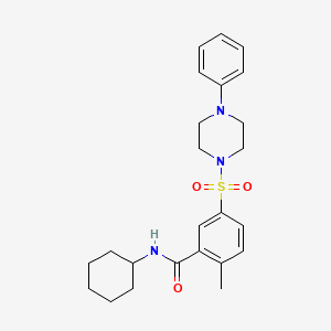 molecular formula C24H31N3O3S B4395585 N-cyclohexyl-2-methyl-5-[(4-phenyl-1-piperazinyl)sulfonyl]benzamide 