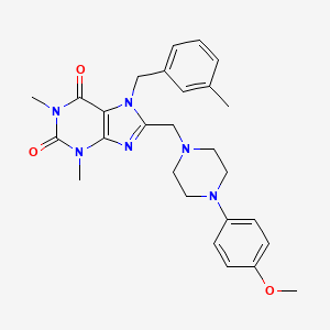 molecular formula C27H32N6O3 B4395658 8-{[4-(4-methoxyphenyl)-1-piperazinyl]methyl}-1,3-dimethyl-7-(3-methylbenzyl)-3,7-dihydro-1H-purine-2,6-dione 