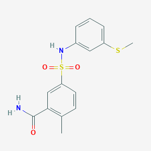 molecular formula C15H16N2O3S2 B4395773 2-methyl-5-({[3-(methylthio)phenyl]amino}sulfonyl)benzamide 