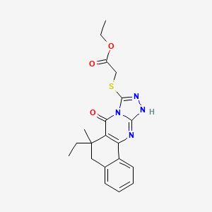 molecular formula C20H22N4O3S B4395875 ethyl [(6-ethyl-6-methyl-7-oxo-5,6,7,12-tetrahydrobenzo[h][1,2,4]triazolo[3,4-b]quinazolin-9-yl)thio]acetate 