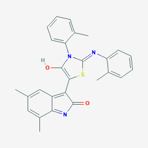 molecular formula C27H23N3O2S B439628 5,7-dimethyl-3-{3-(2-methylphenyl)-2-[(2-methylphenyl)imino]-4-oxo-1,3-thiazolidin-5-ylidene}-1,3-dihydro-2H-indol-2-one 