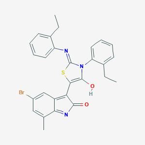 molecular formula C28H24BrN3O2S B439639 5-bromo-3-{3-(2-ethylphenyl)-2-[(2-ethylphenyl)imino]-4-oxo-1,3-thiazolidin-5-ylidene}-7-methyl-1,3-dihydro-2H-indol-2-one 