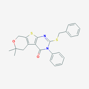 molecular formula C24H22N2O2S2 B439643 2-(benzylsulfanyl)-6,6-dimethyl-3-phenyl-3,5,6,8-tetrahydro-4H-pyrano[4',3':4,5]thieno[2,3-d]pyrimidin-4-one CAS No. 316358-02-8