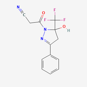 3-[5-hydroxy-3-phenyl-5-(trifluoromethyl)-4,5-dihydro-1H-pyrazol-1-yl]-3-oxopropanenitrile