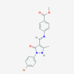 molecular formula C19H16BrN3O3 B439742 methyl 4-({[1-(4-bromophenyl)-3-methyl-5-oxo-1,5-dihydro-4H-pyrazol-4-ylidene]methyl}amino)benzoate 